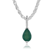 Pendentif et Boucles d'Oreilles Clou Classique Or Blanc 375 Emeraude Poire