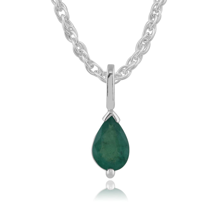 Pendentif et Boucles d'Oreilles Clou Classique Or Blanc 375 Emeraude Poire