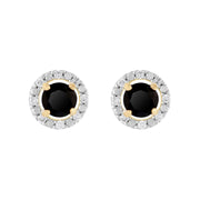 Boucles d'Oreilles Clou Onyx Noir Classique Or Jaune 375 et Ear-Jacket Rond Diamant