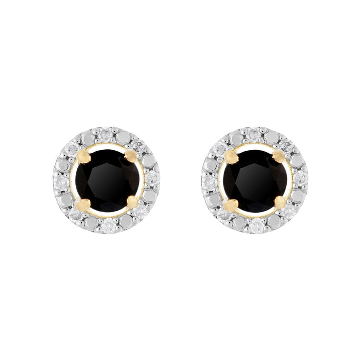 Boucles d'Oreilles Clou Onyx Noir Classique Or Jaune 375 et Ear-Jacket Rond Diamant