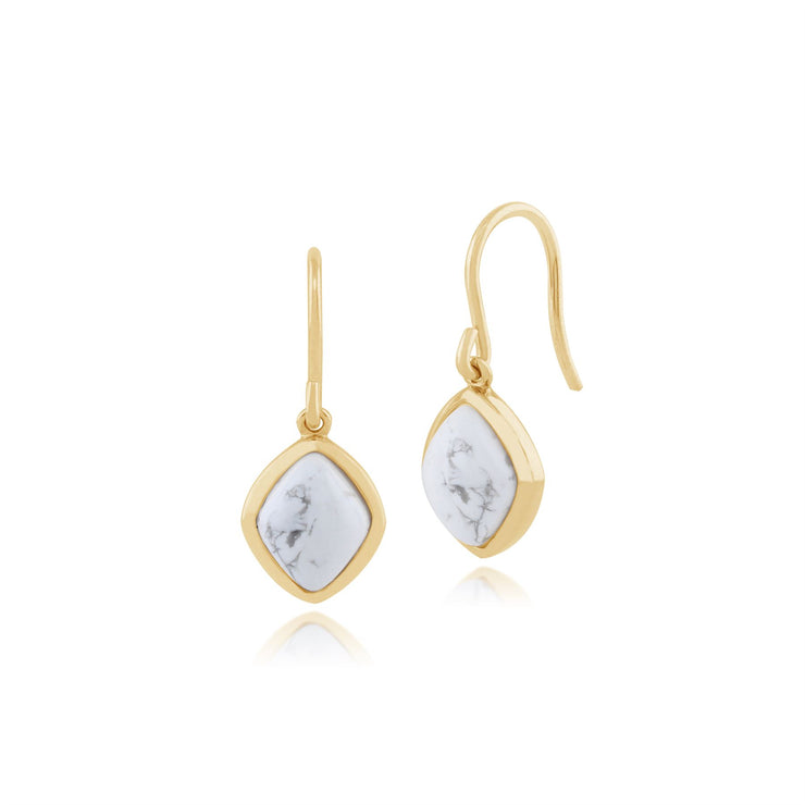 Howlite Boucles d'oreilles, 925 argent sterling Plaqué Or 3.00ct Howlite Boucles d'oreilles goutte