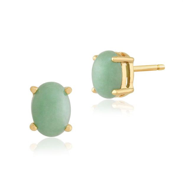 Boucles d'Oreilles Clou Classique Or Jaune 375 Jade Ovale