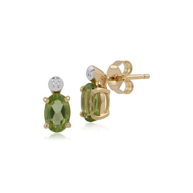 Boucles d'Oreilles Clou Classique Or Jaune 375 Péridot Oval et Diamant