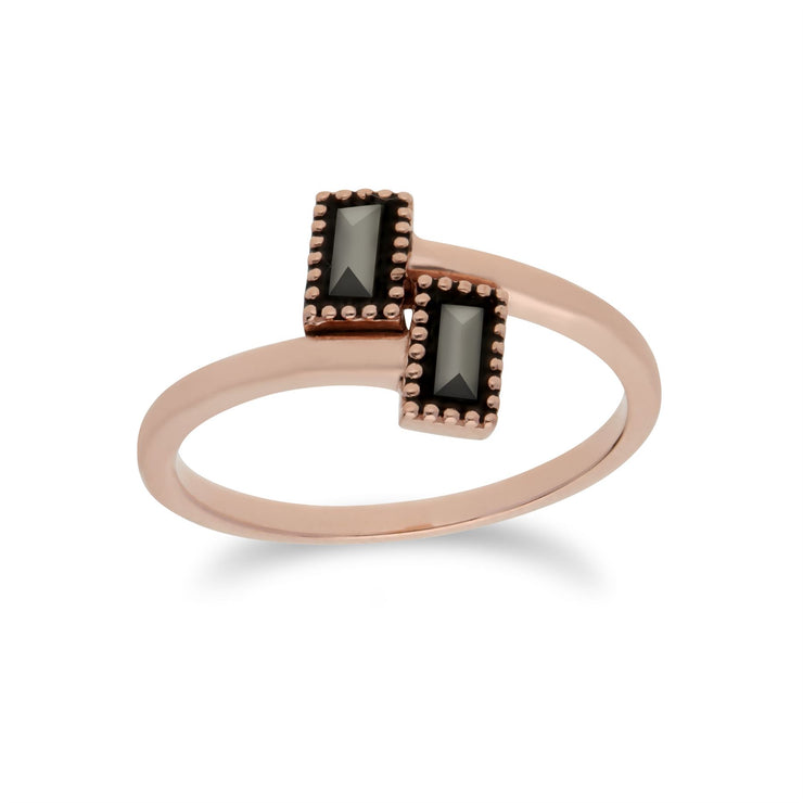 Gemondo Femmes Plaqué or Rose Argent Sterling Marcassite Rectangle Modèle Bague - 0