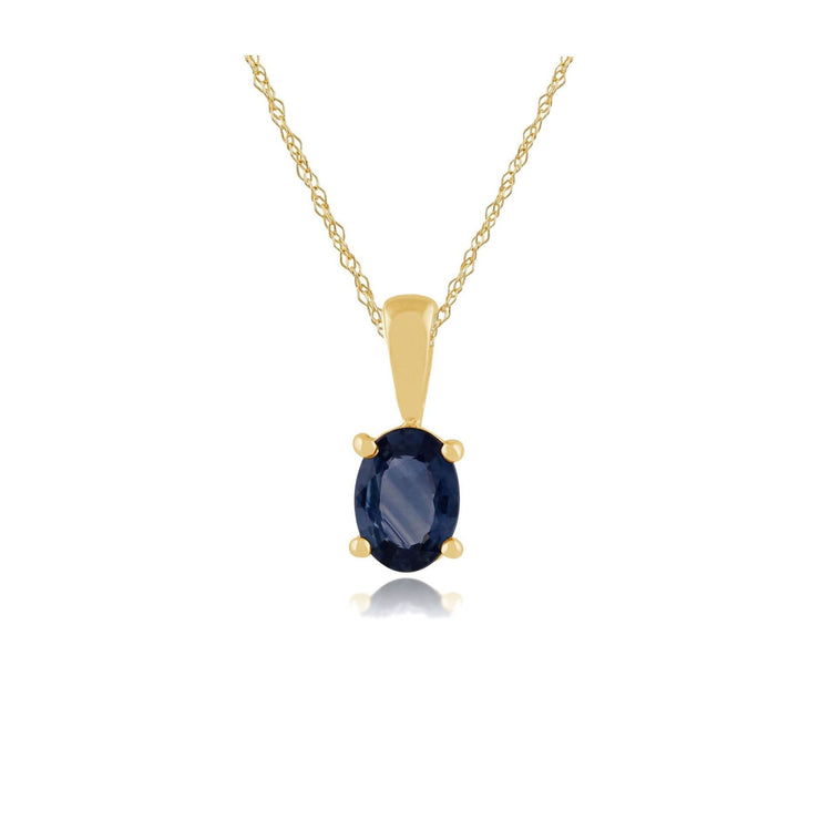 Pendentif Classique Or Jaune 375 oval Saphir Bleu Clair