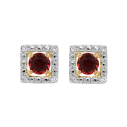 Boucles d'Oreilles Clou Tourmaline Rose Classique Or Jaune 375 et Ear-Jacket Carré Diamant