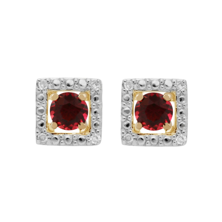 Boucles d'Oreilles Clou Tourmaline Rose Classique Or Jaune 375 et Ear-Jacket Carré Diamant