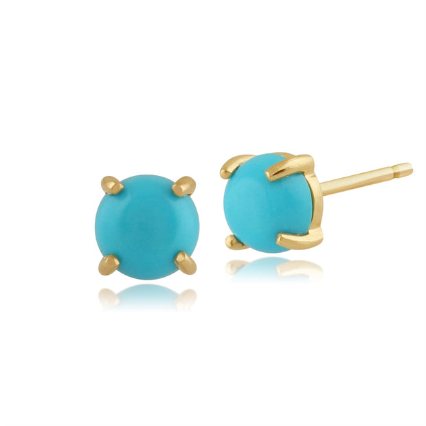 Boucles d'Oreilles Clou Classique Or Jaune 375 Turquoise Cabochon Rond