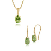Pendentif et Boucles d'Oreilles Pendantes Classique Or Jaune 375 Péridot Oval