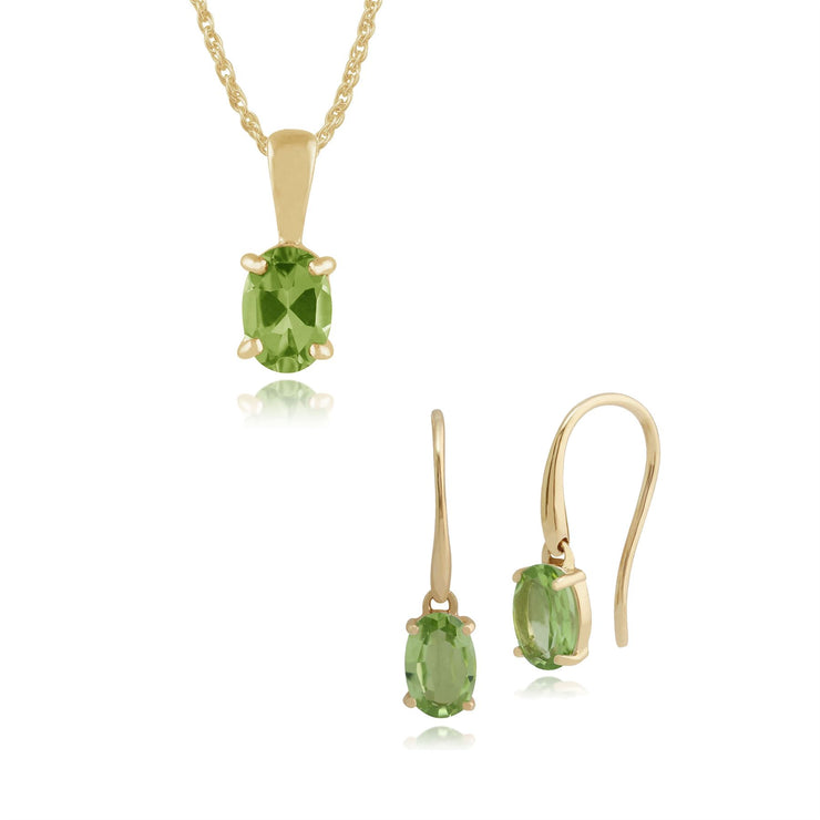 Pendentif et Boucles d'Oreilles Pendantes Classique Or Jaune 375 Péridot Oval