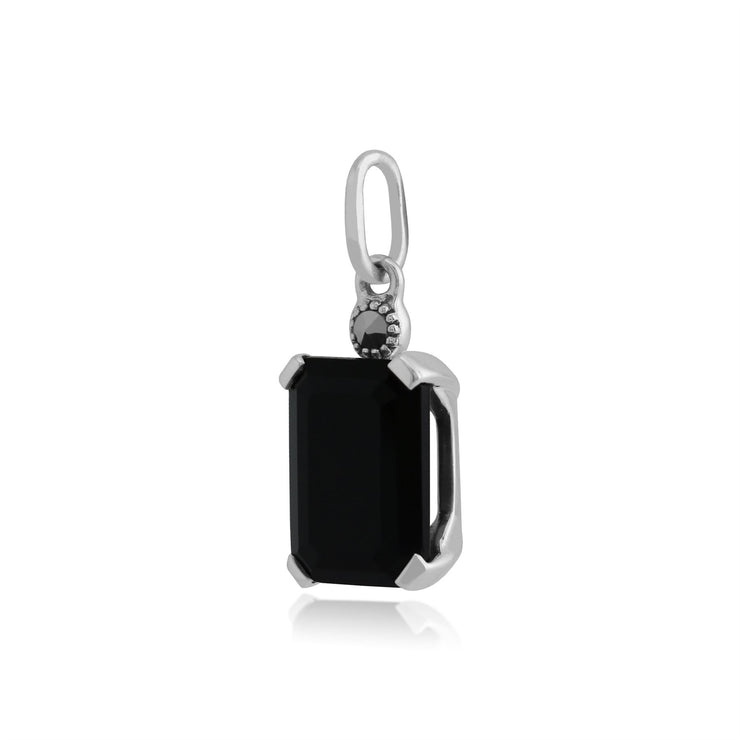 Pendentif Style Art Déco Argent 925 Onyx Noire Octogonale et Marcassite