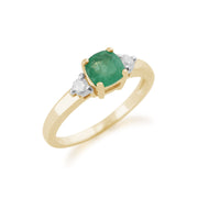 JAUNE 9 Ct Or 0.68ct CT ÉMERAUDE naturel & diamant pierre simple bague