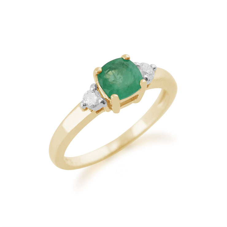 JAUNE 9 Ct Or 0.68ct CT ÉMERAUDE naturel & diamant pierre simple bague