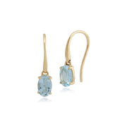 Boucles d'Oreilles Pendantes Classique Or Jaune 375 Aigue-Marine Ovale serti Griffe