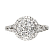 Gemondo 18ct Or Blanc 0.75ct Jarret Fendu Diamant Auréole Bague Grappe