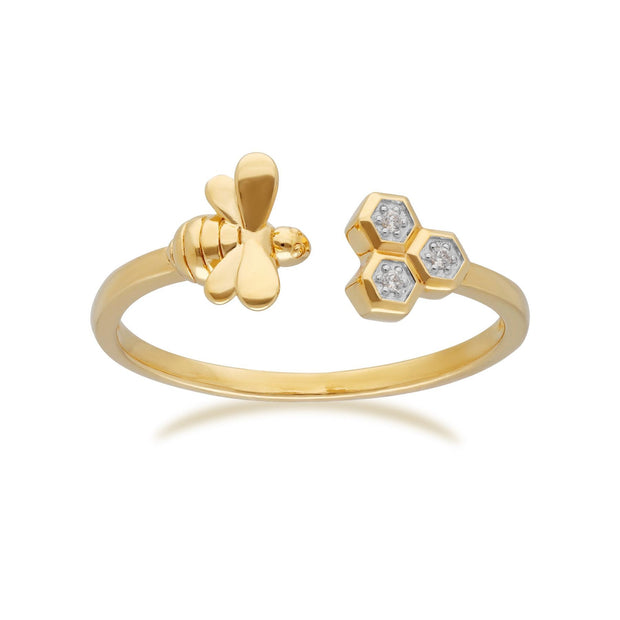 Bague Abeilles Collection Honeycomb Or Jaune 375 Trilogie Diamant