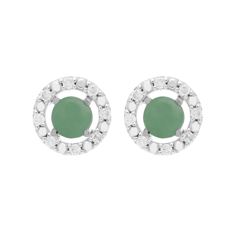 Boucles d'Oreilles Clou Jade Classique Or Blanc 375 et Ear-Jacket Rond Diamant
