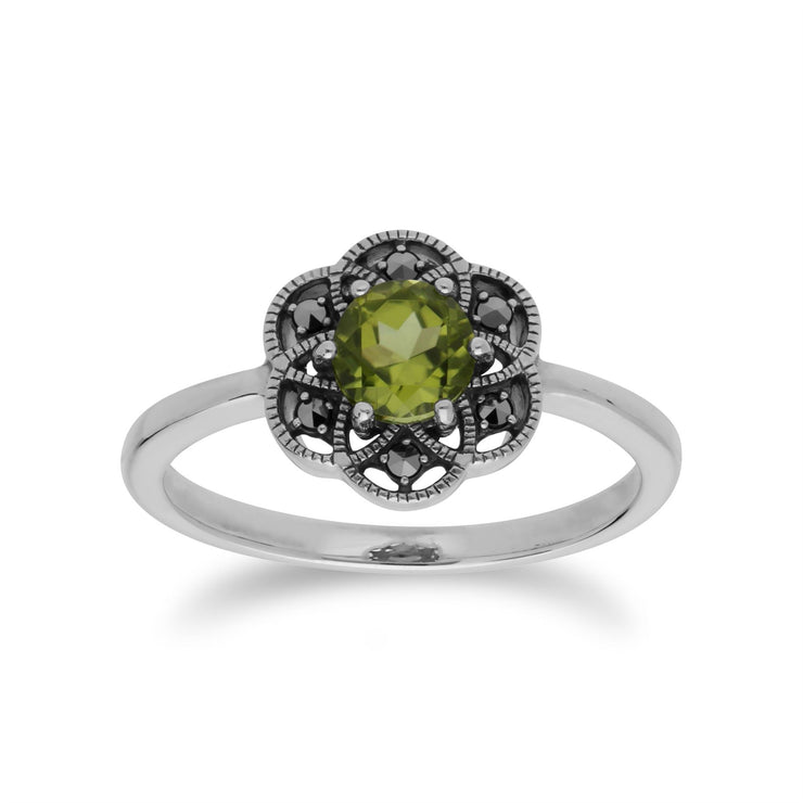 Gemondo Bague Péridot, Argent Sterling Peridot & Marcassite Bague Fleur - Péridot