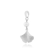 Pendentif et Boucles d'Oreilles Pendantes Feuille de Gingko Floral Argent 925 Perle Ronde