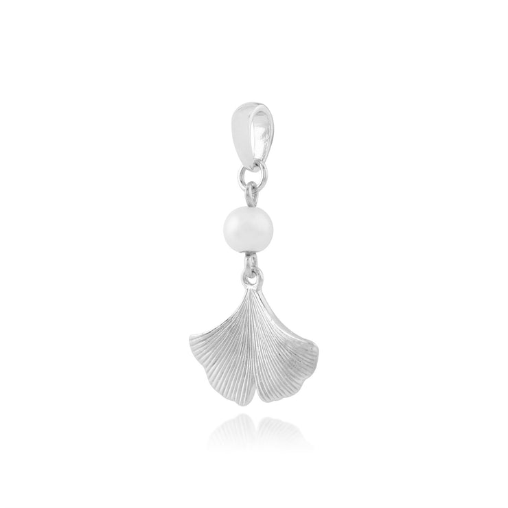 Pendentif et Boucles d'Oreilles Pendantes Feuille de Gingko Floral Argent 925 Perle Ronde