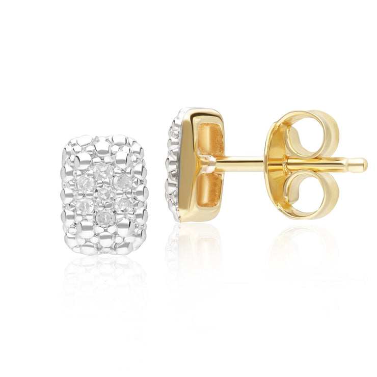 Boucles d'Oreilles Clou Pavé de Diamant Rectangulaire en Or Jaune 375