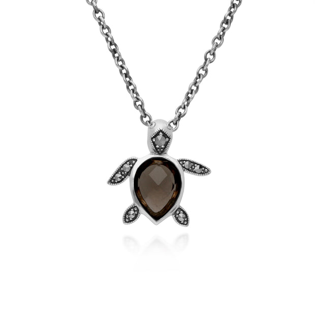 Fumé Quartz Collier, Argent Sterling 0,75 CT Fumé Quartz & 0,07 CT Marcassite Tortue 45cm Collier