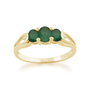 Bague Trilogie Or Jaune 375 Emeraude et Diamant