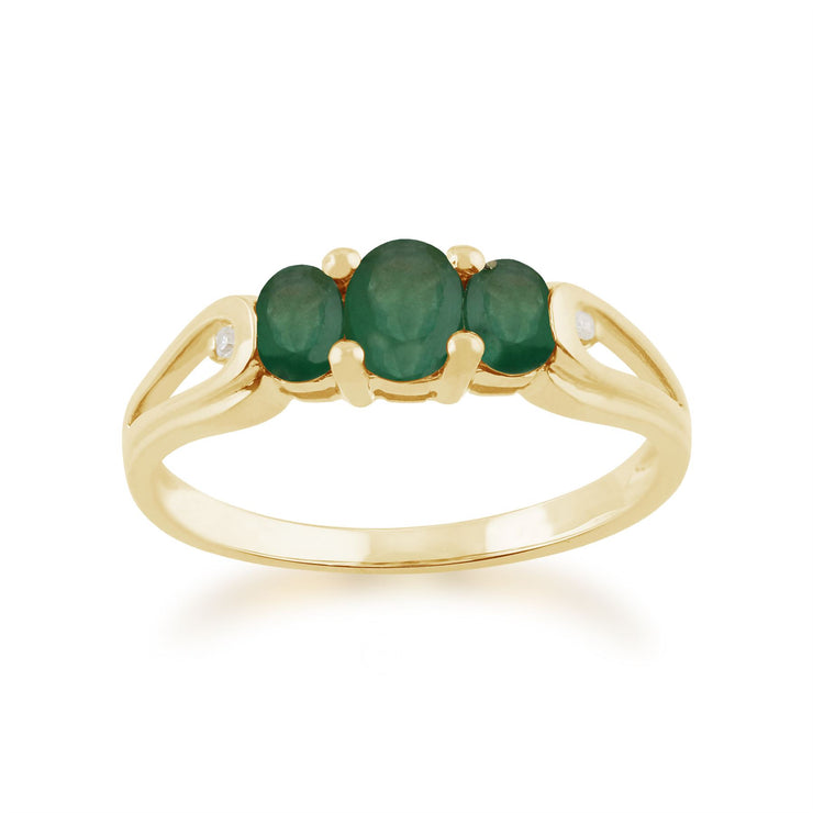 Bague Trilogie Or Jaune 375 Emeraude et Diamant