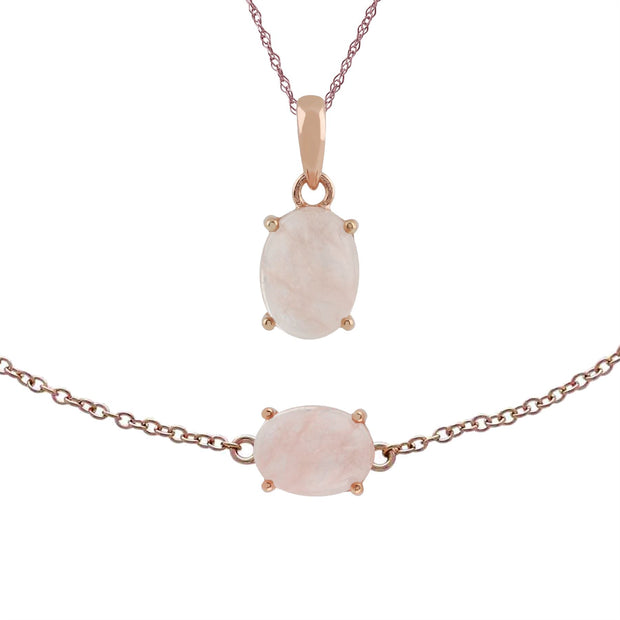 Bracelet et Pendentif Classique Argent 925 Plaqué Or Rose Morganite Opaque