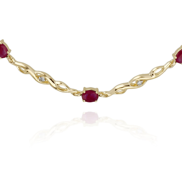 9 ct or Jaune Ovale Rubis et Diamant 18cm Tennis Bracelet