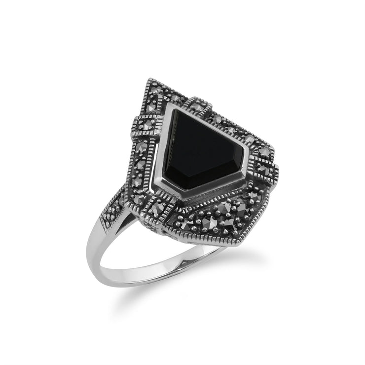 Gemondo Bague Marcassite, Argent & Onyx Noir Marcassite Bague Style Art Déco