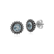 Topaze Boucles D'Oreilles, Argent Sterling Topaze Bleu & Marcassite Novembre Art Nouveau Boucles D'Oreilles