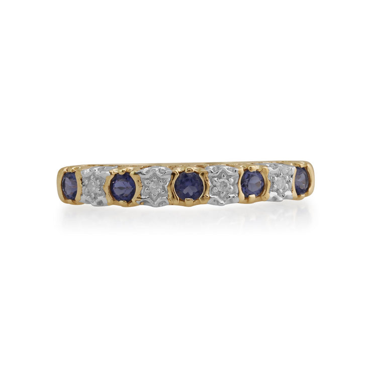 Gemondo Iolite Bague, 9ct Or Jaune 0.18ct Iolite & 2pt Bague Diamant Mi-éternité