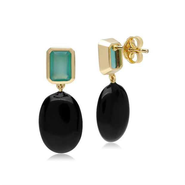 Boucles d'Oreilles Pendantes ECFEW™ 'The Unifier' Onyx et Calcédoine