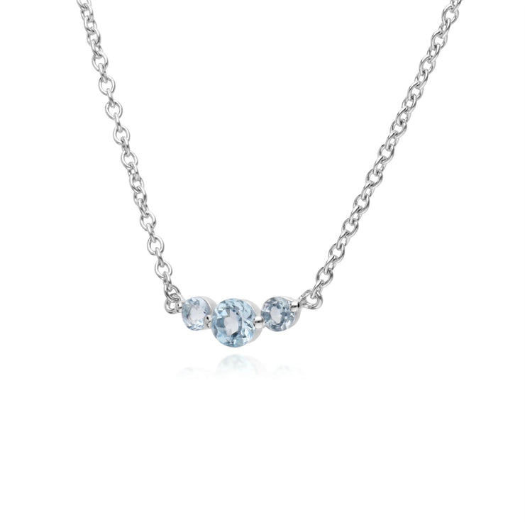 s Argent Sterling Trois Pierres Topaze Bleu Rond Dégradé 45cm Collier