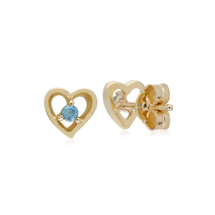 Topaze Bleu Boucles D'Oreilles, 9 CT or Jaune Unique Pierre Topaze Bleue Boucles D'Oreilles Puces Coeur