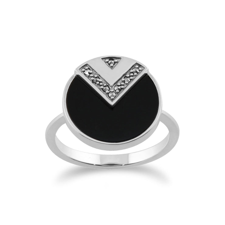 gemondo en argent sterling 925 3CT ONYX NOIR & marcassite art déco bague