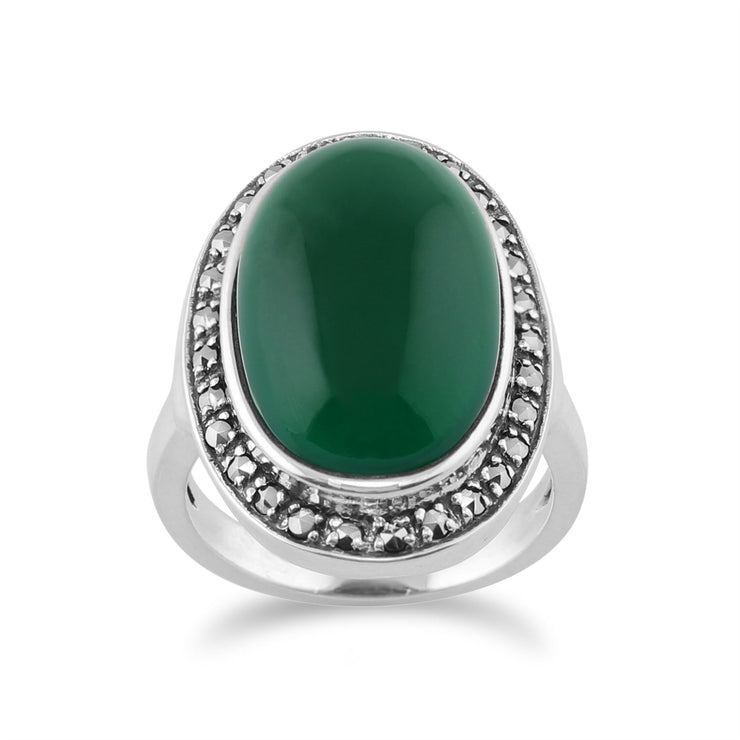 vert Calcédoine scintillant MARCASSITE anneau ovale en en argent sterling 925