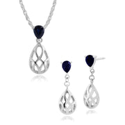 Pendentif et Boucles d'Oreilles Pendantes Classique Or Blanc 375 Saphir Poire