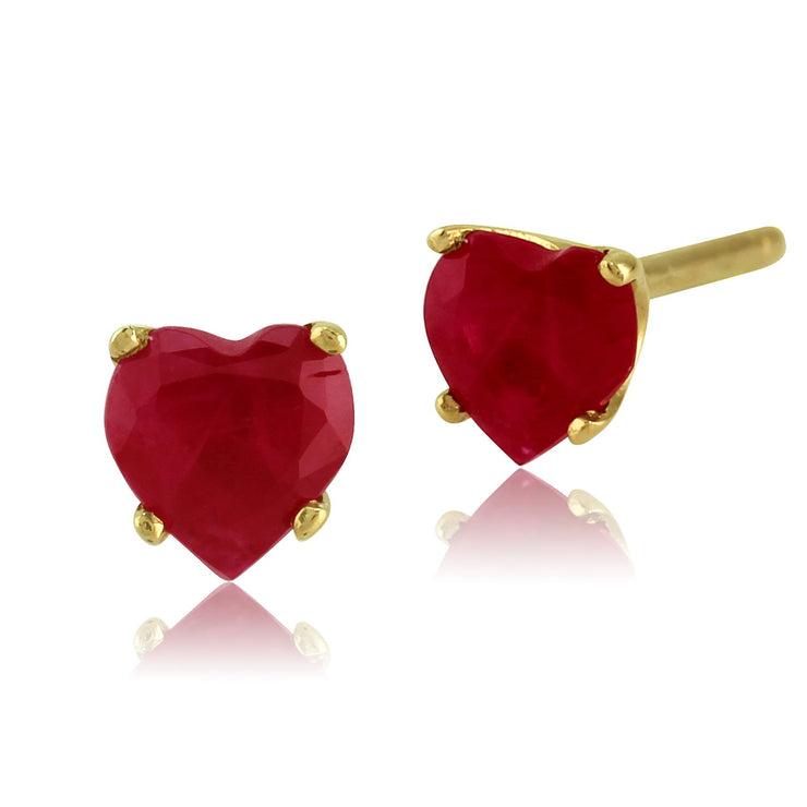 Boucles d'Oreilles Clou Classique Or Jaune 375 Rubis Cœur