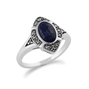 Gemondo Art Déco Bague, En Argent Sterling 925 1.00ct Lapis Lazuli & Marcassite Art Déco Bague