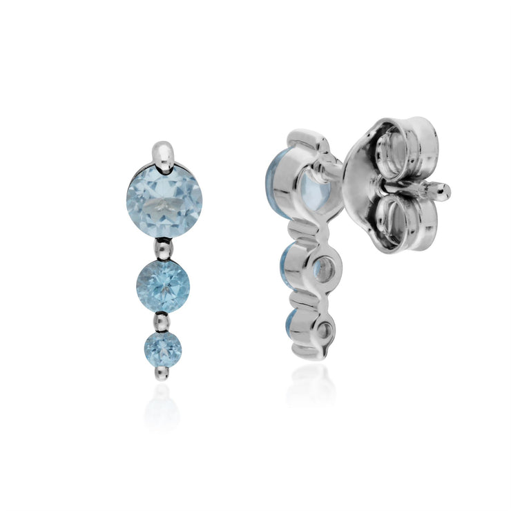 s Argent Sterling Trois Pierres Topaze Bleu Rond Dégradé Boucles D'Oreilles