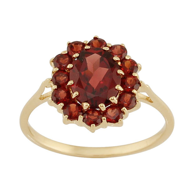 9 Ct Or Jaune 2.00ct CT GRENAT NATUREL Classique Ovale Bague style grappe