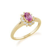 Gemondo Rose Bague Saphir, 9 CT or Jaune 0,52ct Saphir Rose & Diamant Ovale Grappe Bague