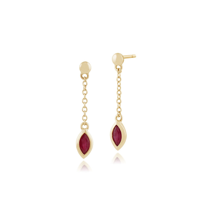 Collier et Boucles d'Oreilles Pendantes Classique Or Jaune 375 Rubis Marquise