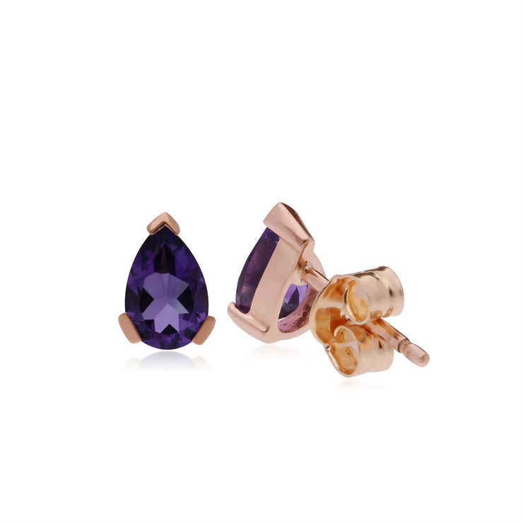 Améthyste Boucles D'Oreilles, 9 CT or Rose 3 Griffes Améthyste Classique Boucles D'Oreille Poire