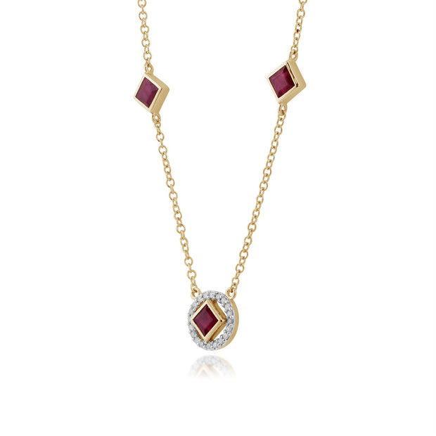 Collier Classique Or Jaune 375 Rubis Carré et Diamant Style Halo