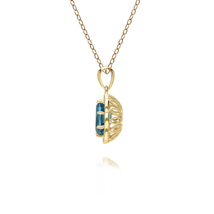 Pendentif classique or jaune 375 avec topaze bleue de Londres et diamant lux