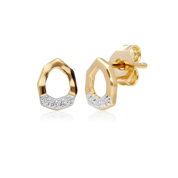 Boucles d'Oreilles Clou Asymétrique Pavé Diamant Or Jaune 375