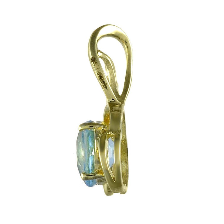 Pendentif et Boucles d'Oreilles Clou Floral Classique Or Jaune 375 Topaze Bleue et Diamant